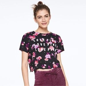 PINK Victoria's Secret Black Floral Crop Top Floral Shine Girlfriend Cropped Tee